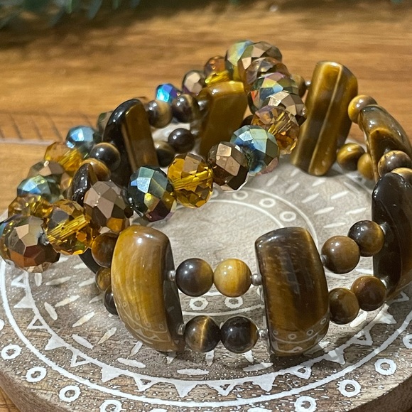 Genuine Tiger's Eye Doble Strand stone Bracelet - Picture 4 of 7